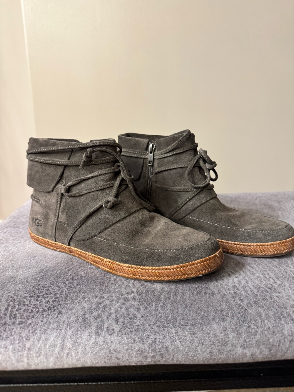 UGG Women’s Charcoal Suede Chukka Boots with Rope-Trim Sole